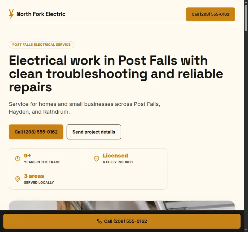 North Fork Electric, a demo contractor website built by Aivex